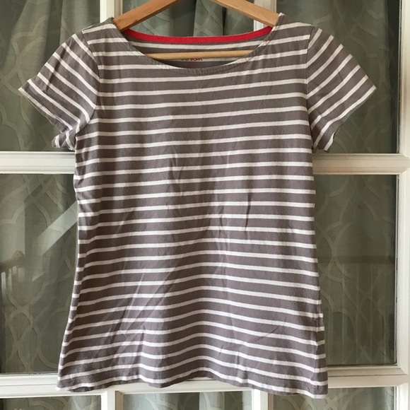 Boden 100% cotton short sleeve top size 4 US 8 UK gray + white stripes pattern - Picture 7 of 7